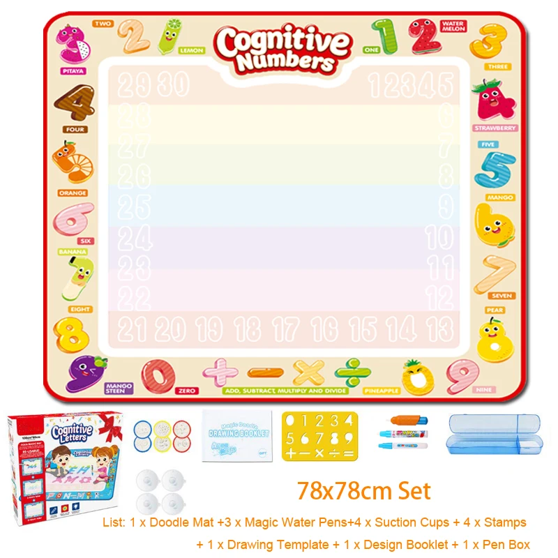 GOOBAT Aqua Magic Doodle, коврик для рисования, коврик для рисования, развивающие игрушки для детей, для малышей, мальчиков и девочек 2, 3, 4, 5, 6, 7, 8 лет - Color: 78x78cm Fruit Number