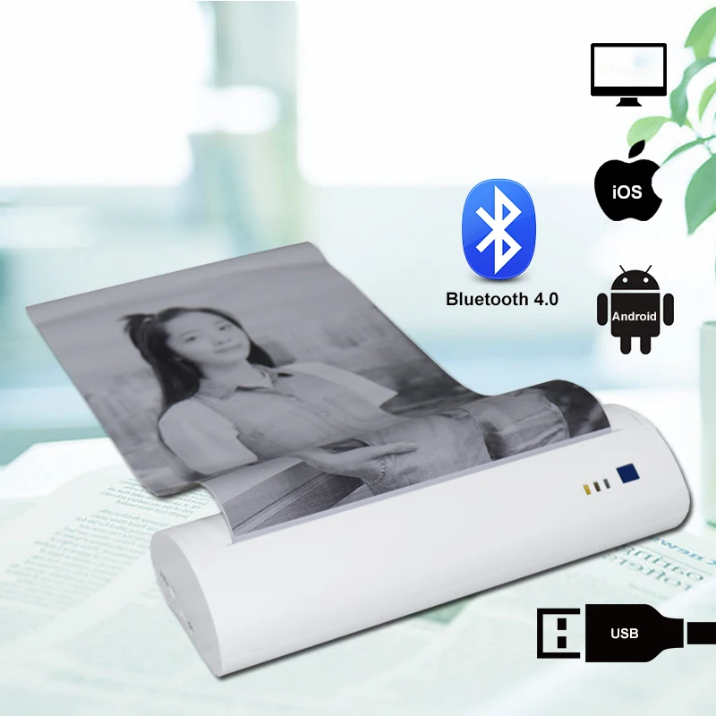 Портативный Bluetooth термопринтер A4 с поддержкой PDF документов фотопечати для ios android