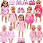 Розовая юбка в виде кролика, платье на бретельках с бантом, обувь для котенка, подходит для 18-дюймовой американской куклы, подарок для новорожденного ребенка 43 см, кукольная одежда, игрушка для девочек