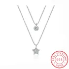 Женское Двухслойное серебряное ожерелье со звездами из циркония