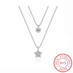 Женское Двухслойное серебряное ожерелье со звездами из циркония