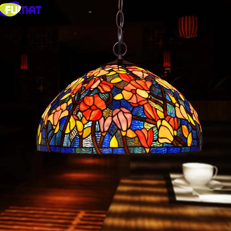 FUMAT подвесной светильник в стиле Тиффани Капок цветок витраж абажур потолочный