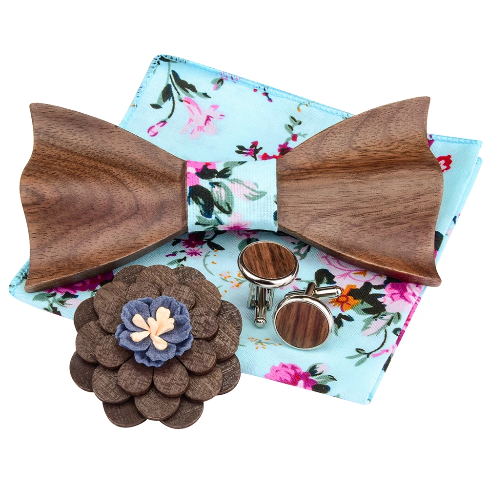 Новый 3D деревянный галстук бабочка Печать Хлопок Карманный квадратный запонки