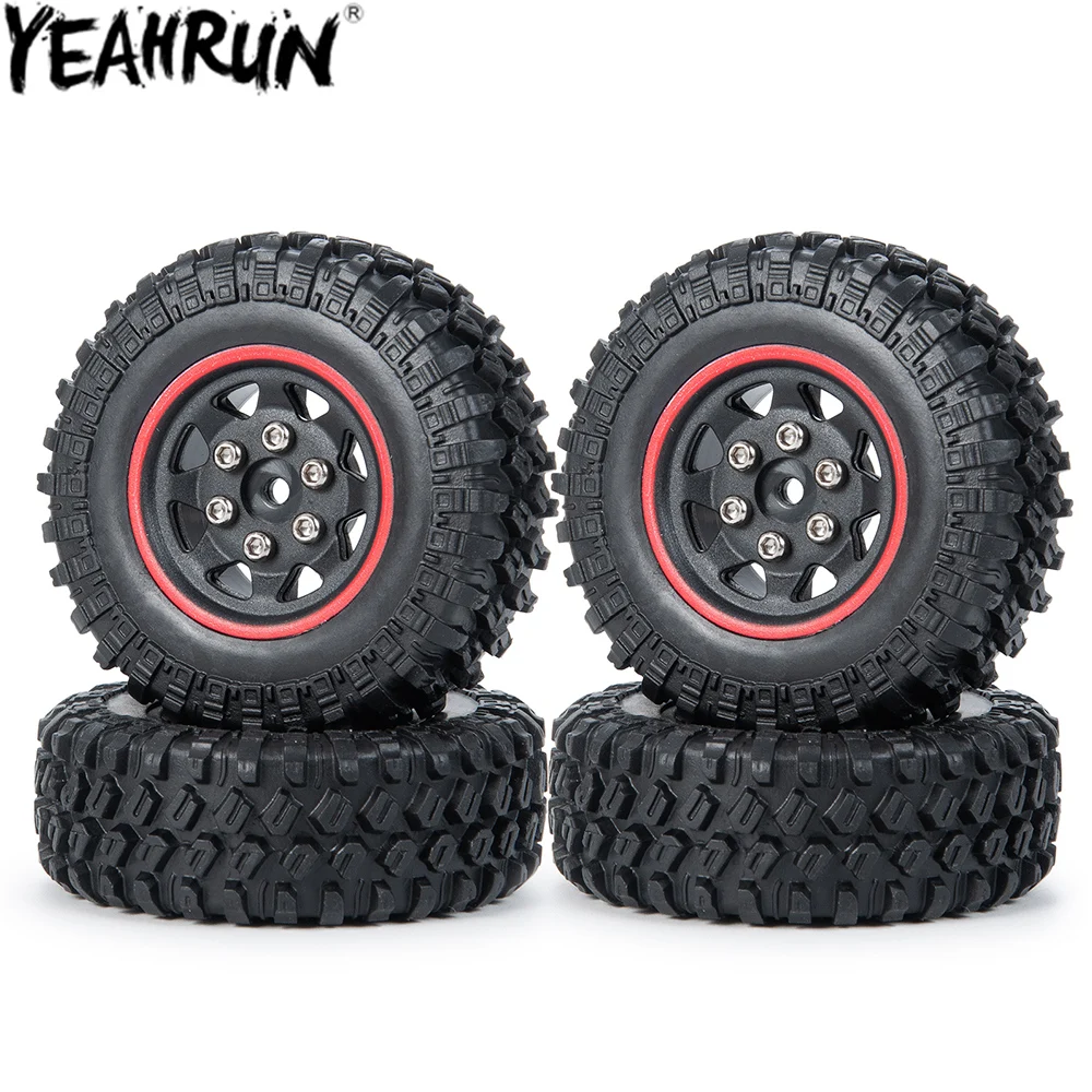 

YEAHRUN 4PCS 1.0" Beadlock Wheel Rims Tires Set Plastic Wheels for 1/24 RC Crawler Axial SCX24 90081 AXI00001 AXI00002