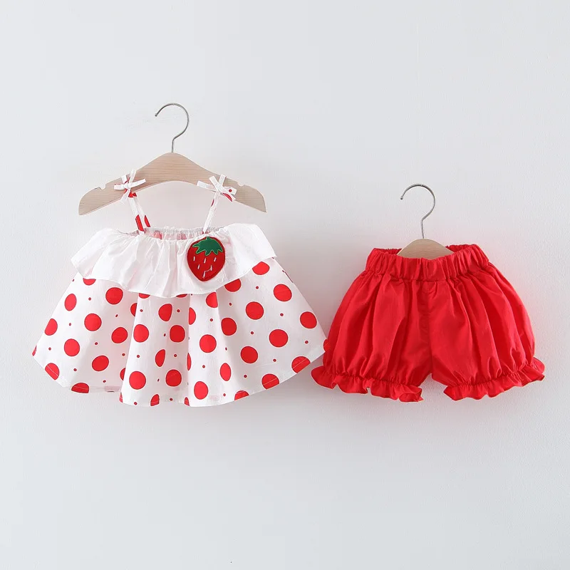 

2021 New Summer Fashion Baby Girls Clothes Sleeveless Dot Knit Vest Tops + Shorts Sets of Children Baby Clohting 2 PCS Set 0-2T