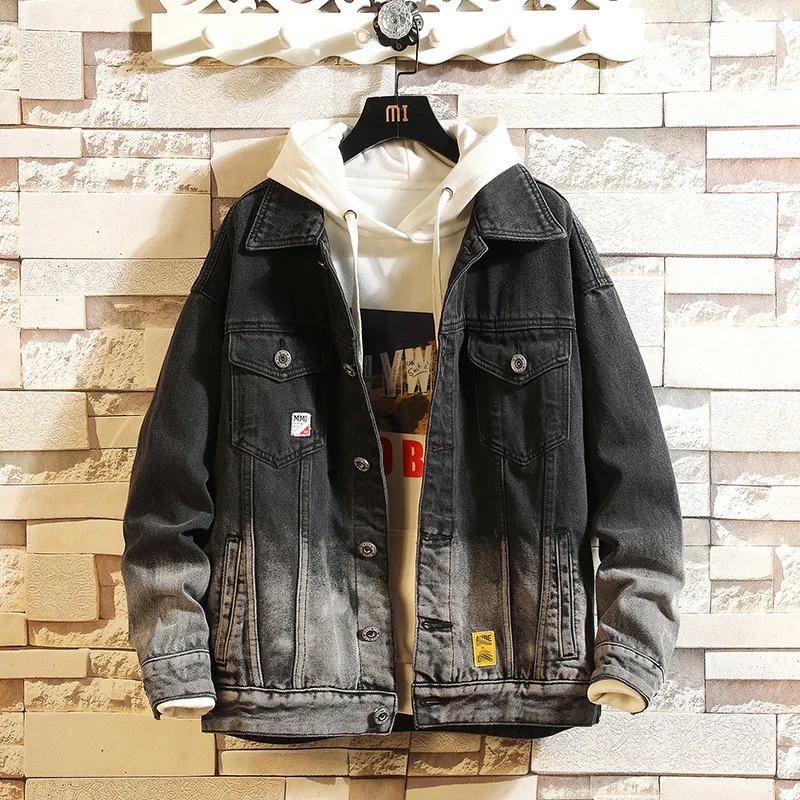 

Wholesale 2021 Fashion Tie-dye teenagers denim jacket jacket autumn European and American hip-hop street loose denim jacket men