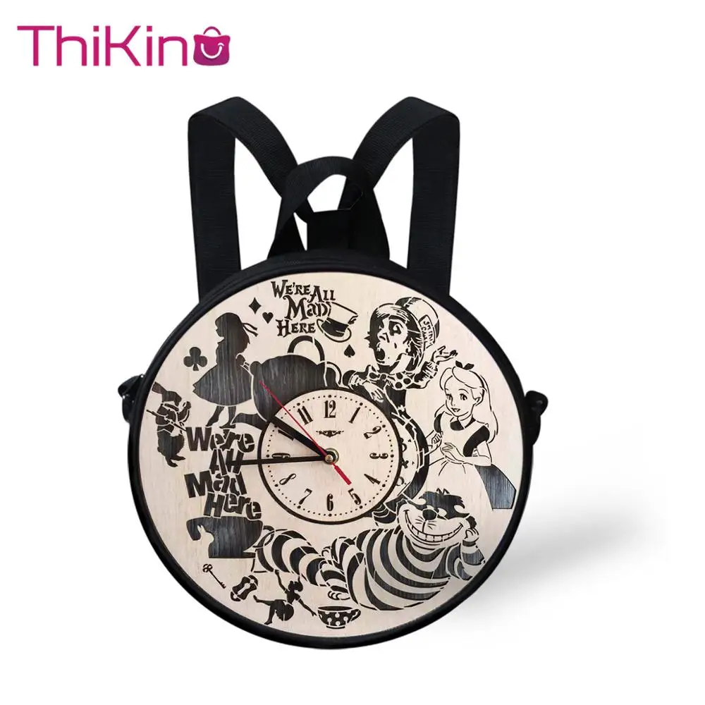Thikin Alice in Wonderland, круглый рюкзак для девочек, мини-сумка-мессенджер для детей, Повседневная сумка-портмоне на молнии, дорожная сумка, сумка-портфель для девочек