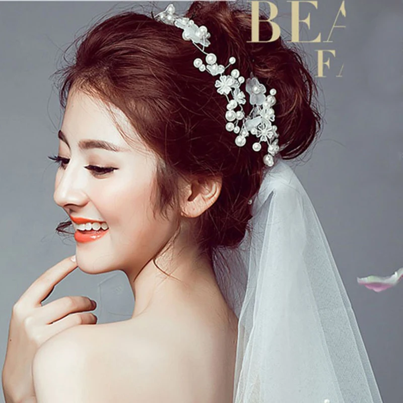 

New fashion pearl wedding headdress frosted flower bridal headband elegant Female wedding party hair accessories