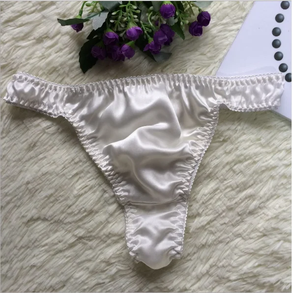 white Женские атласные трусики, стринги, сексуальные трусы, шелк, стринги, женское нижнее белье, трусики для девушек, женские трусики, стринги - Цвет: white