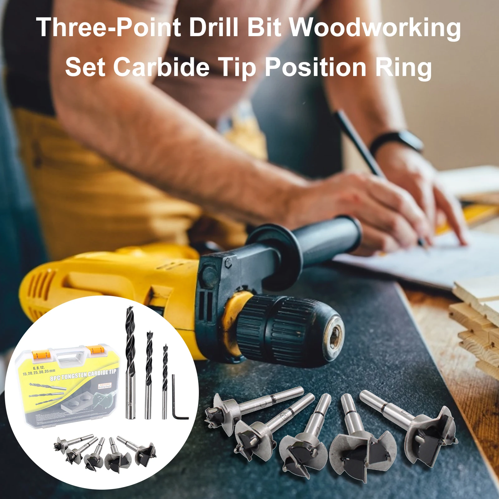 

8Pcs High Carbon Steel Straight Shank Twist Three Brad Point Drill Bit Wood Punch Drilling Woodworking Stock Wood Cutting Tool
