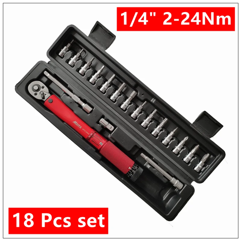 18 Pcs Set 2 -24Nm MXITA 1/4 дюйма 1-25NM нажмите регулируемый гаечный ключ для ремонта велосипеда Набор инструментов для ремонта велосипеда гаечный ключ набор ручных инструментов - Цвет: 18 Pcs Set 2 -24Nm