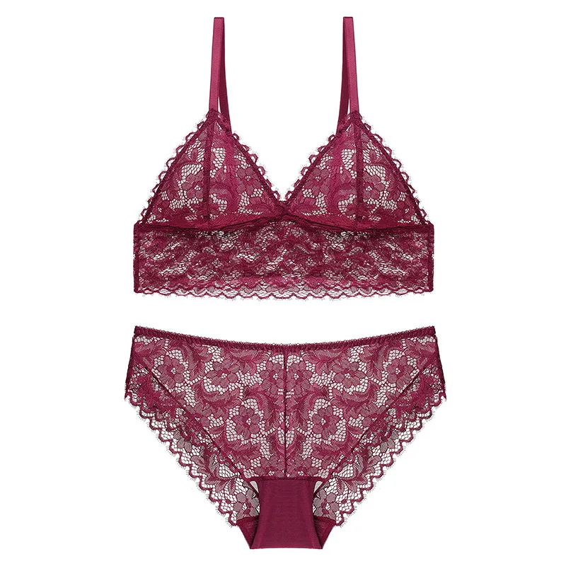 

French Sexy Lace Lingerie Without Rims Ultra-Thin Comfortable Without A Bra Set Transparent Sexy Underwear