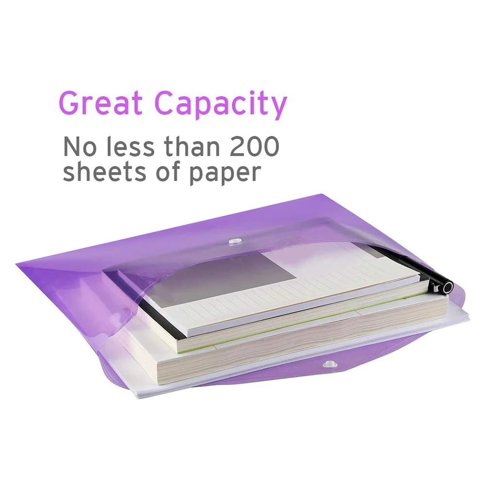 10 Pack Document Folders with Label Pocket & Snap Button Plastic Envelopes File for School Home Work Office Organization | Канцтовары