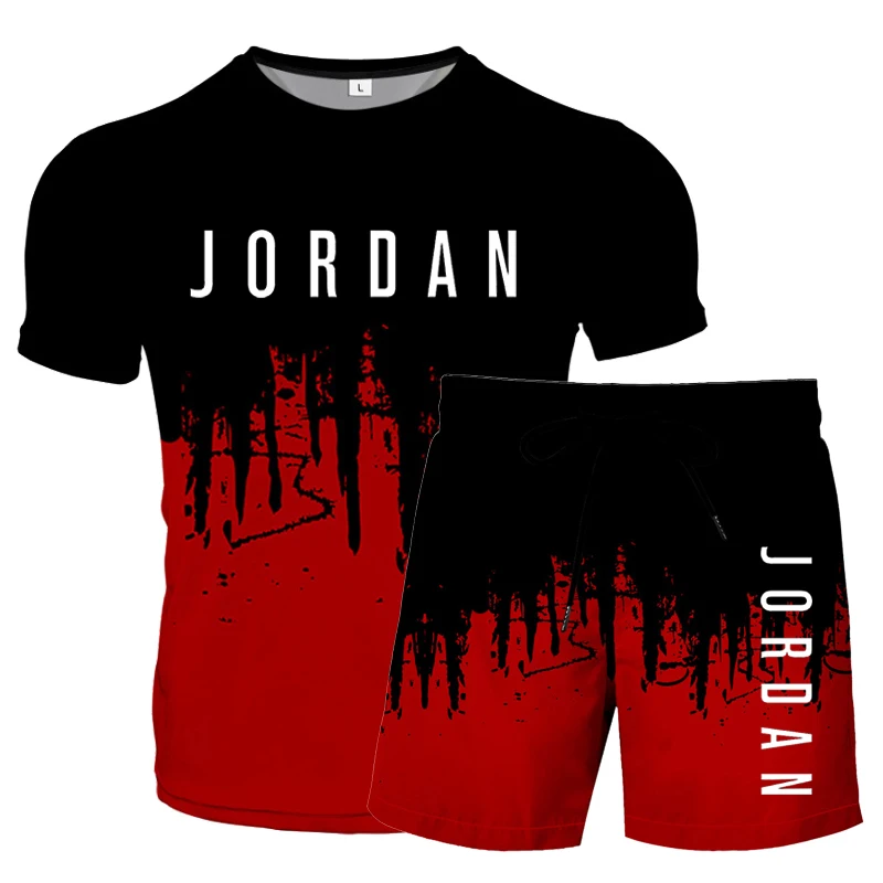 

Summer men's new outdoor sports running T-shirt + Shorts Set popular ink jet 3D printing men's and women's T-shirt set
