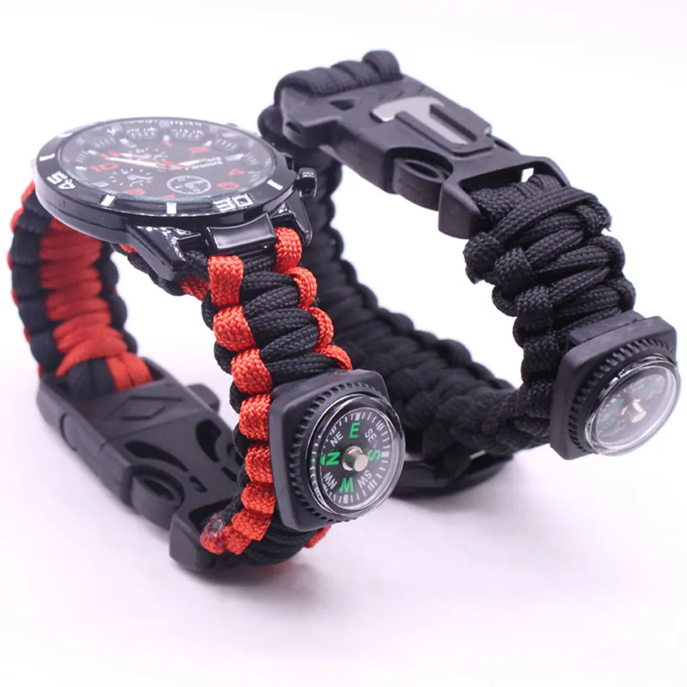 

Outdoor Survival Watch Tactical Rescue Paracord Watch Bracelet Multi-functional Compass Thermometer For Camping Hiking