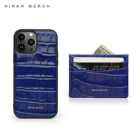 hiram beron custom name free blue leather card case for iphone 13 12 11 pro max embossed crocodile pattern dropship