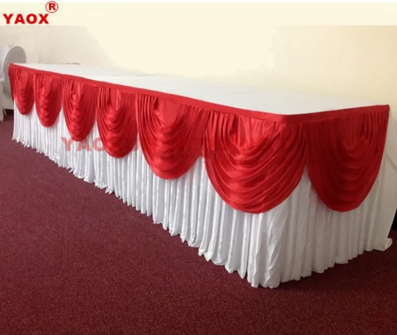 

10ft 20ft long Ice Silk Table Skirt Tablecloth Skirting With Top Swag Drape For Wedding Event Party Decoration