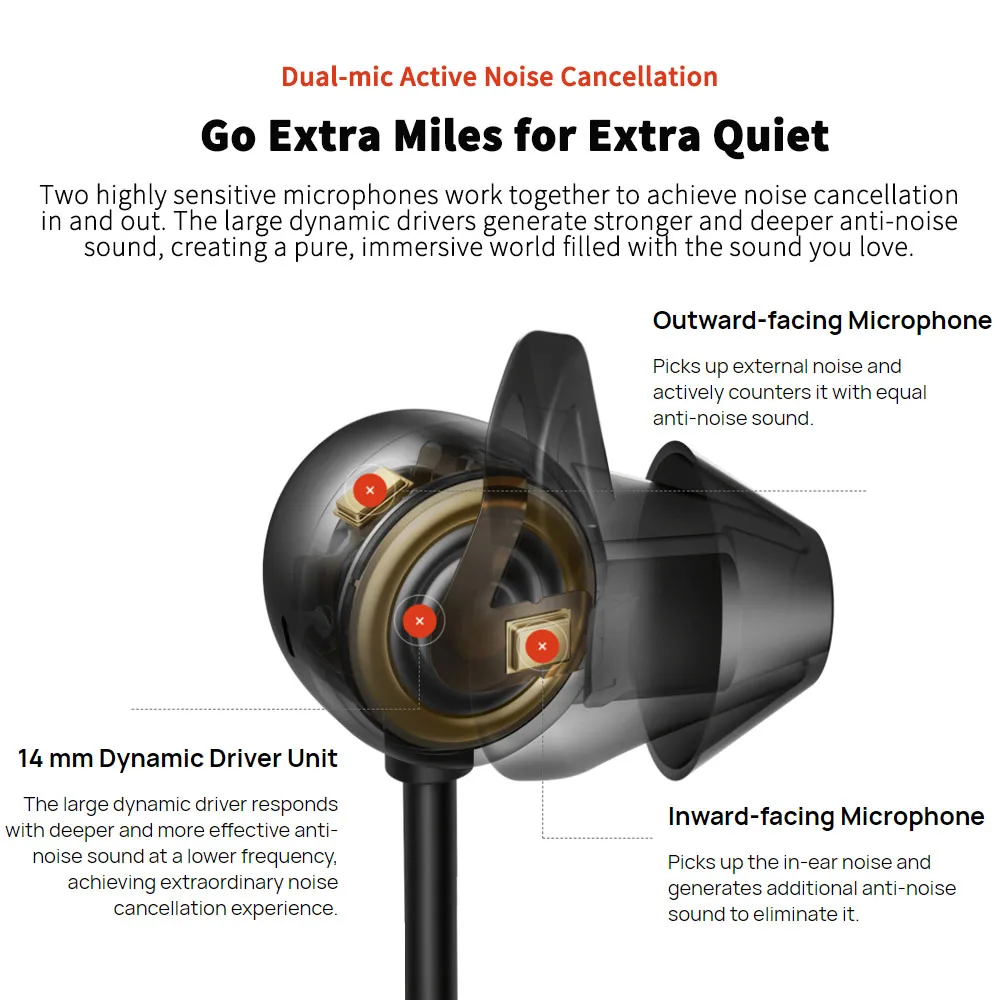 huawei freelace pro wireless headphones dual mic active noise cancellation earphone 14 mm powerful dynamic neckband earbuds free global shipping