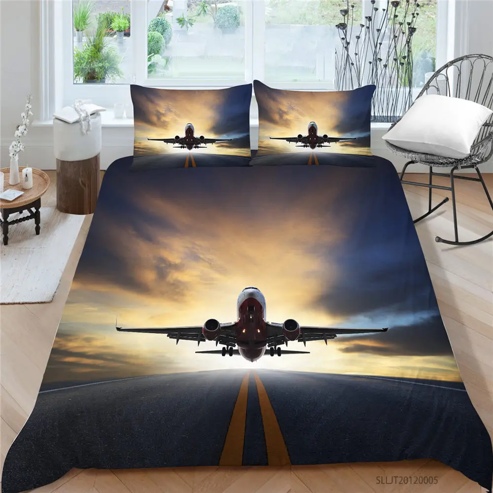 

Aircraft Bedding Set Queen Size 3D Fashionable Duvet Cover Airport King Double Twin Full Single Dusk Bed Set Hot Sale