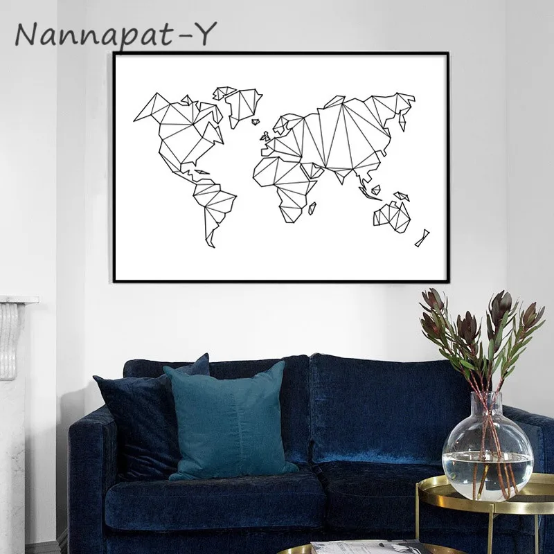 Абстрактная Геометрическая карта мира холст картина скандинавские плакаты и
