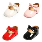 Обувь для новорожденных девочек, обувь из искусственной кожи с пряжкой, обувь для первых шагов с бантом, красные, черные, розовые, белые, мягкая нескользящая обувь для кроватки