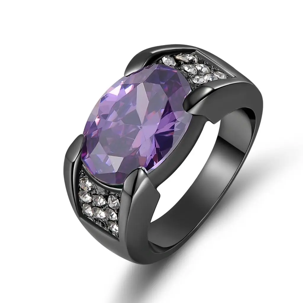

Hip-hop 14K Black Gold Natural Amethyse Jewelry Ring Fine Obsidian Wedding Sapphire Bizuteria Women Men Unisex Obsidian Ring Box