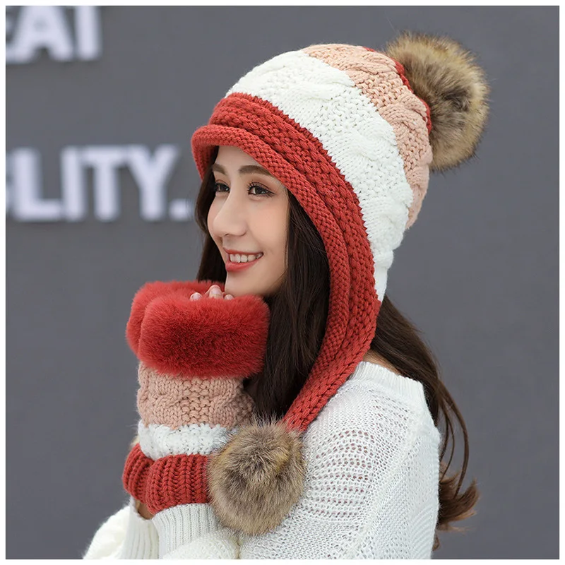 Осенне зимние женские шапочки теплые толстые меховые шерстяные вязаные шапки