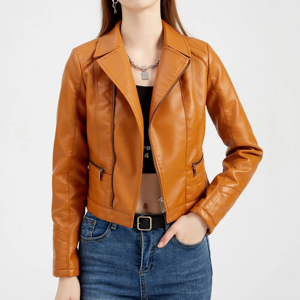 

PU Jacket 2021 Autumn Winter Fashion Women Faux Leather Jacket Ladies Solid Zipper Biker Coat Streetwear Female Casual Outwear