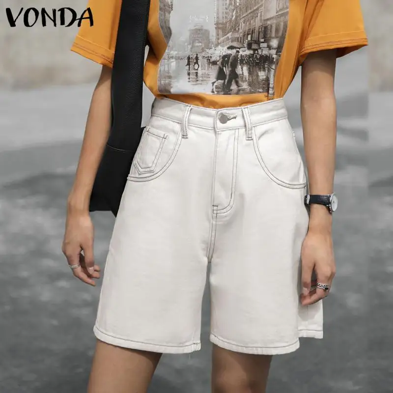 

Loose Shorts Women Casual Wide Leg High Waist Shorts With Pockets VONDA 2021 Office Lady Vintage Shorts Feminino