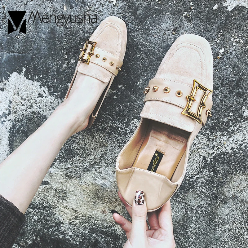 Мокасины женские розовые с квадратным носком брендовые туфли гвоздики на