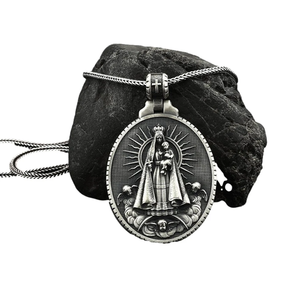 

Catholic Virgin Mary Pendant Virgin Carmen Necklace Retro Christian Accessories Metal Religious Jewelry