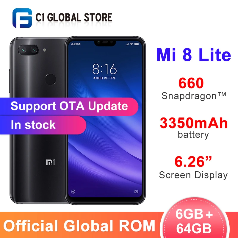 Global rom Xiaomi Mi 8 Lite 6 ГБ 64 мобильный телефон Восьмиядерный процессор Snapdragon 660