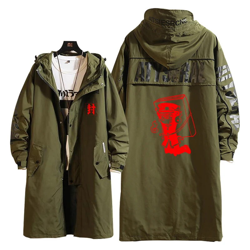 

New Style Unisex Wind Long Coat Hero Yugi Amane Cosplay Toilet-bound Hanako-kun Hot Fashion Windbreaker Printing Zipper Overcoat