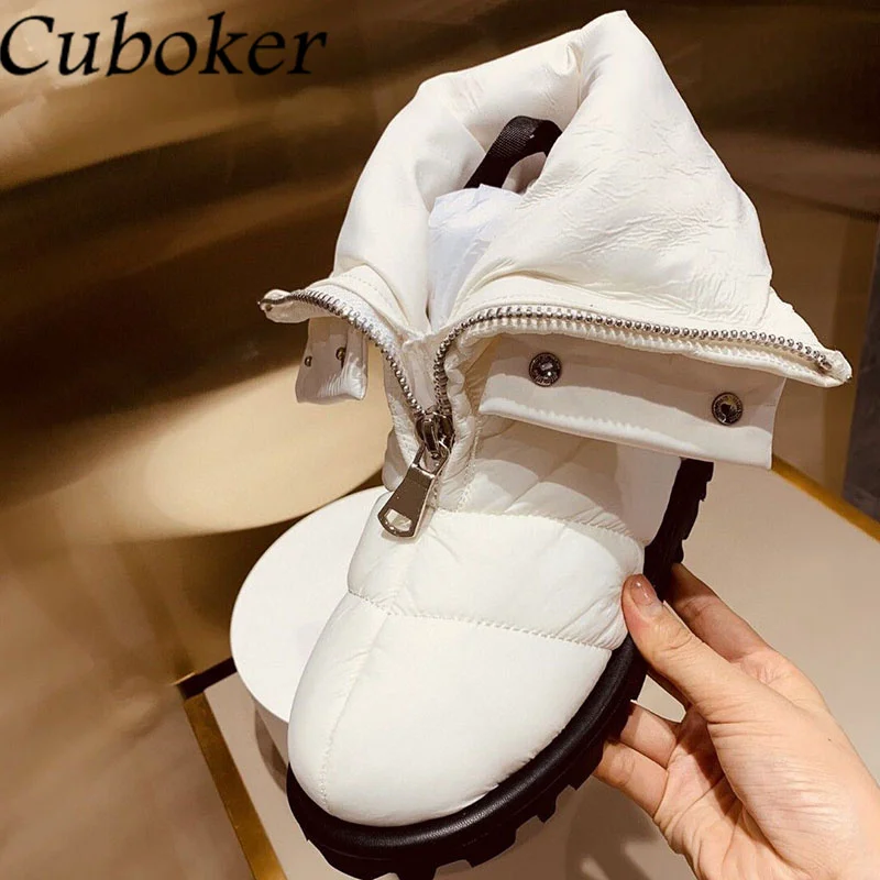 

Ветрозащитные зимние ботинки, зимняя обувь для женщин, обувь на платформе с круглым носком на молнии, черная, белая женская обувь