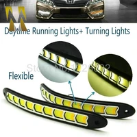 flexible white daytime running light turn lights led cob day run lights drl with amber turning steering signal lamps