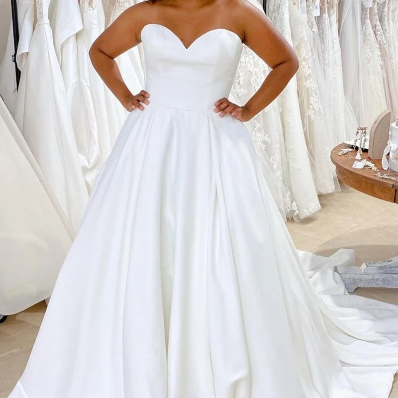 

African Wedding Dress 2021 Satin Sweetheart A-Line Sweep Train Simple Bridal Gown Elegant Robe De Mariee Custom Made White