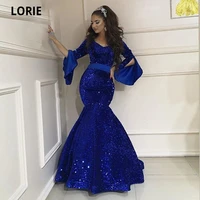 lorie dubai evening dress v neck long sleeves royal blue prom gown sequins custom made mermaid formal party dresses plus size