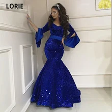 LORIE – robe de soirée de forme sirène, col en v, manches longues, bleu Royal, paillettes, sur mesure, robes de fête formelles, grande taille, dubaï  (2)