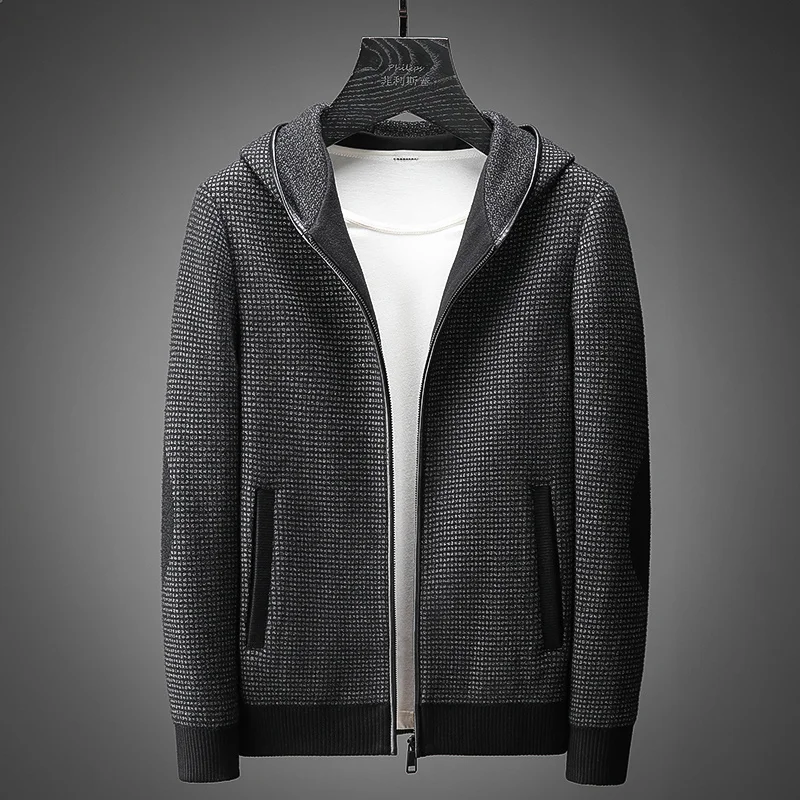 

Town store quality luxury cotton sheepskin stitched autumn and winter thickened warm jacket men's fashion check Hooded Jacket