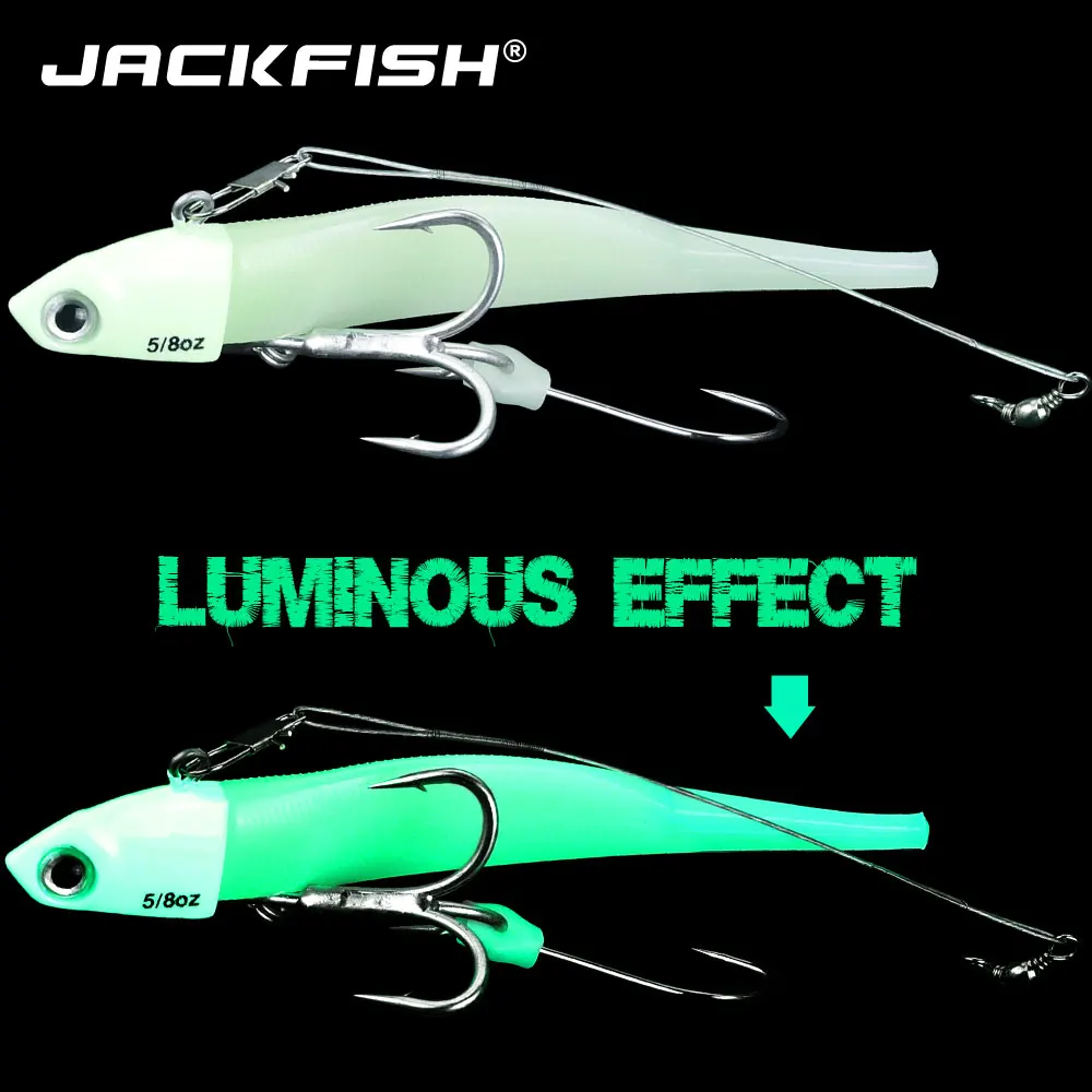 JACKFISH светящиеся джигггинг мягкие приманки рыболовные приманки 18 г/21 г/26 г свинцовая головка рыбий Т хвост морской бас приманка рыболовные снасти
