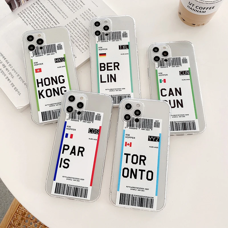 hot luxury city boarding pass pairs toronto berlin cancun label phone case for iphone 13 12 11 pro max 6 7 8 x xs xr plus cover free global shipping