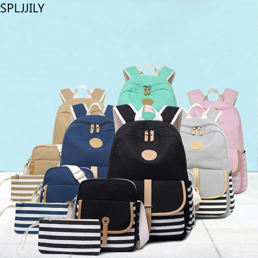 SPLJJILY комплект рюкзаков для мальчиков и девочек парусиновая полосатая школьная