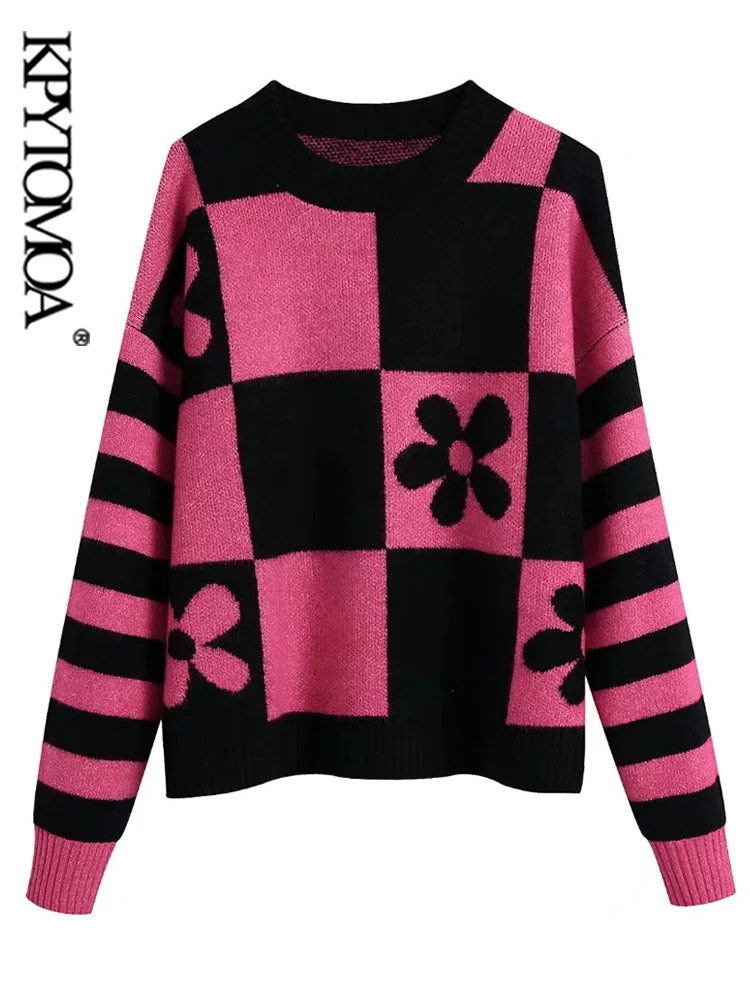 

KPYTOMOA женский модный Свободный цветочный жаккардовый вязаный свитер винтажный Женский пуловер с круглым вырезом и длинным рукавом шикарные...