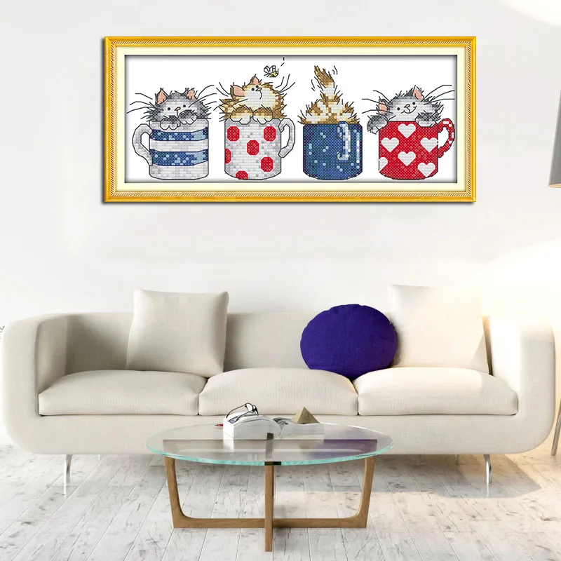Joy Sunday кошки скрыть в чашках Счетный 14CT Вышивка крестом сделай сам DMC китайский