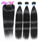 ShineFull волосы бразильские человеческие волосы для наращивания прямые 3 пряди с 4*4 кружевной застежкой не Реми волосы 8-28 дюймов Смешанная Длина