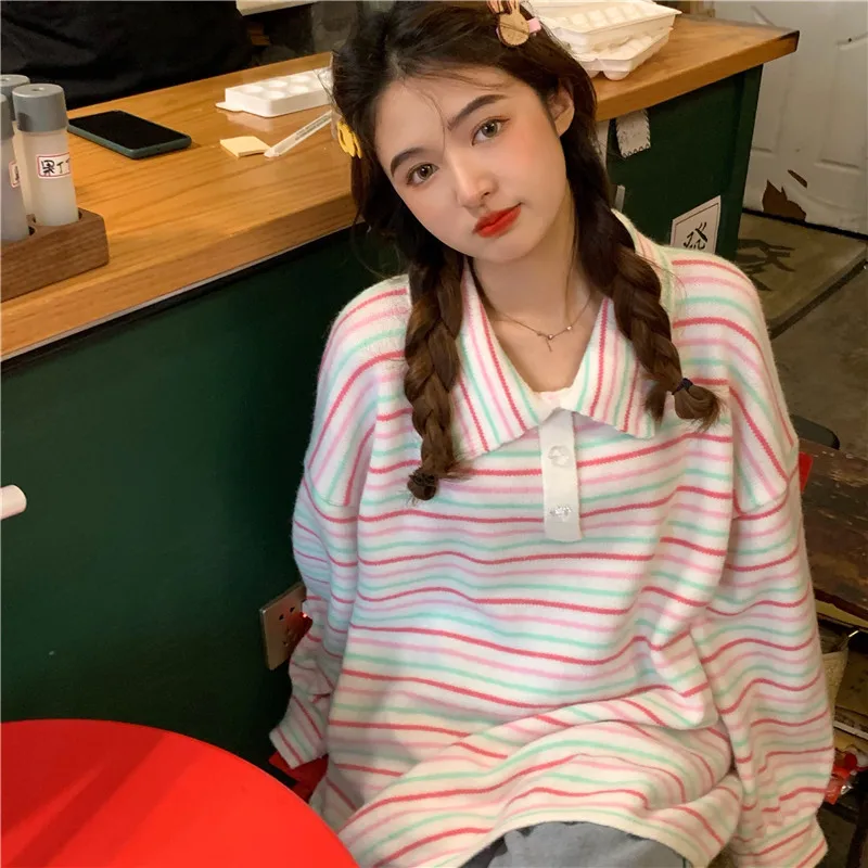 Полосатый свитер женские пуловеры Ulzzang Harajuku шикарный модный милый мягкий теплый