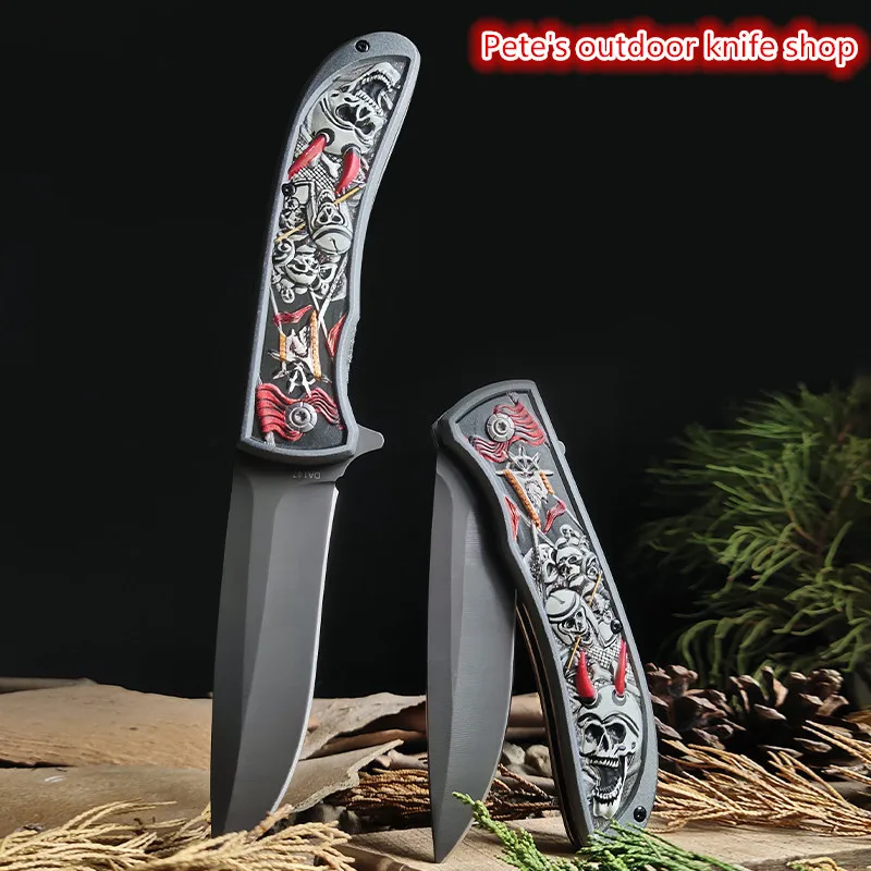 

Складной нож 440C с антикоррозийным лезвием инструменты для самообороны на открытом воздухе рельефная ручка с черепом имеет коллекционное з...