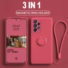 Оригинальный жидкий силиконовый чехол для Samsung Galaxy S21, чехол для S20 FE, чехол с кольцом-держателем для Samsung S21 Ultra S10 Plus S10E S9 S8 S20, чехол