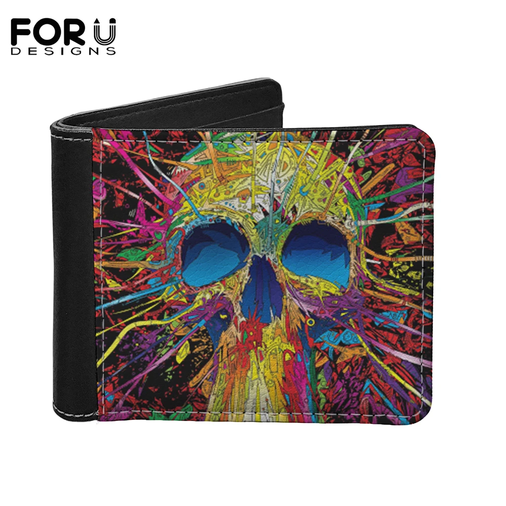 

Новые модные мужские кошельки FORUDESIGNS, роскошный Короткий Повседневный Кошелек из искусственной кожи с акварельным рисунком черепа, держате...