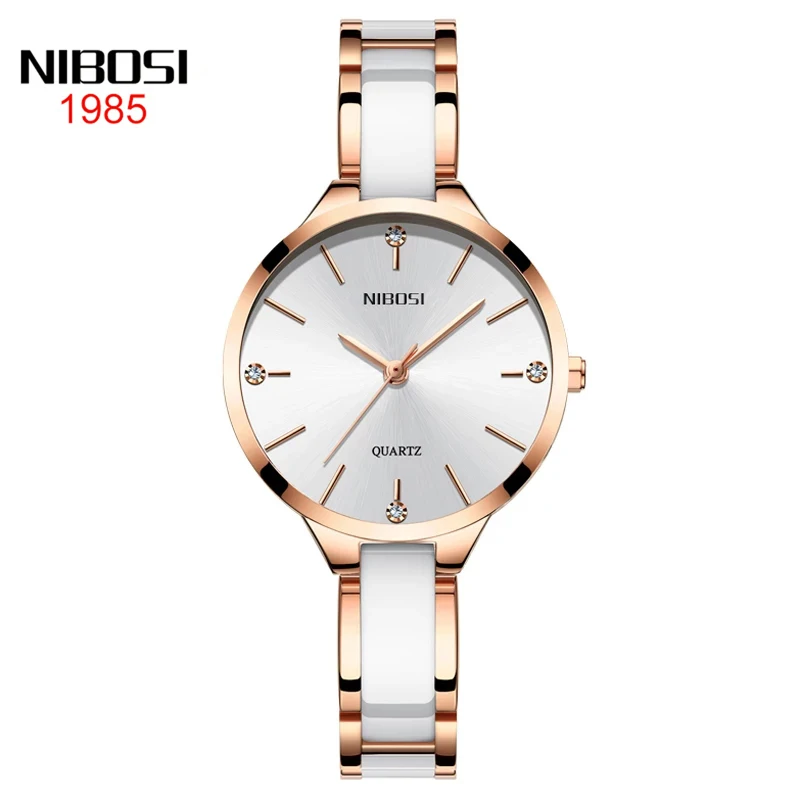 

NIBOSI Ultra Thin Quartz Watch Women Fashion Casual Rose Gold Ceramic Strap Wristwatches Ladies Waterproof Watches Montre Femme